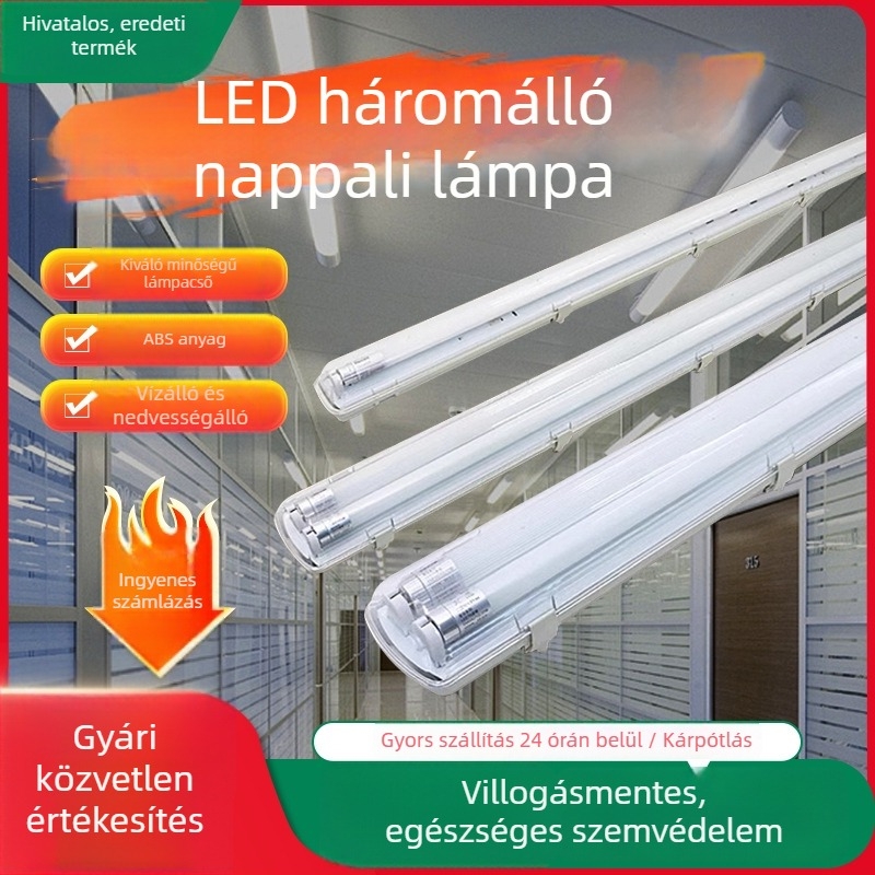 LED T8 háromvédelmes lámpa rovarvédő burkolattal, 1,2 m hosszú nappali világításhoz állvánnyal, egy- vagy kettőcsöves kivitel