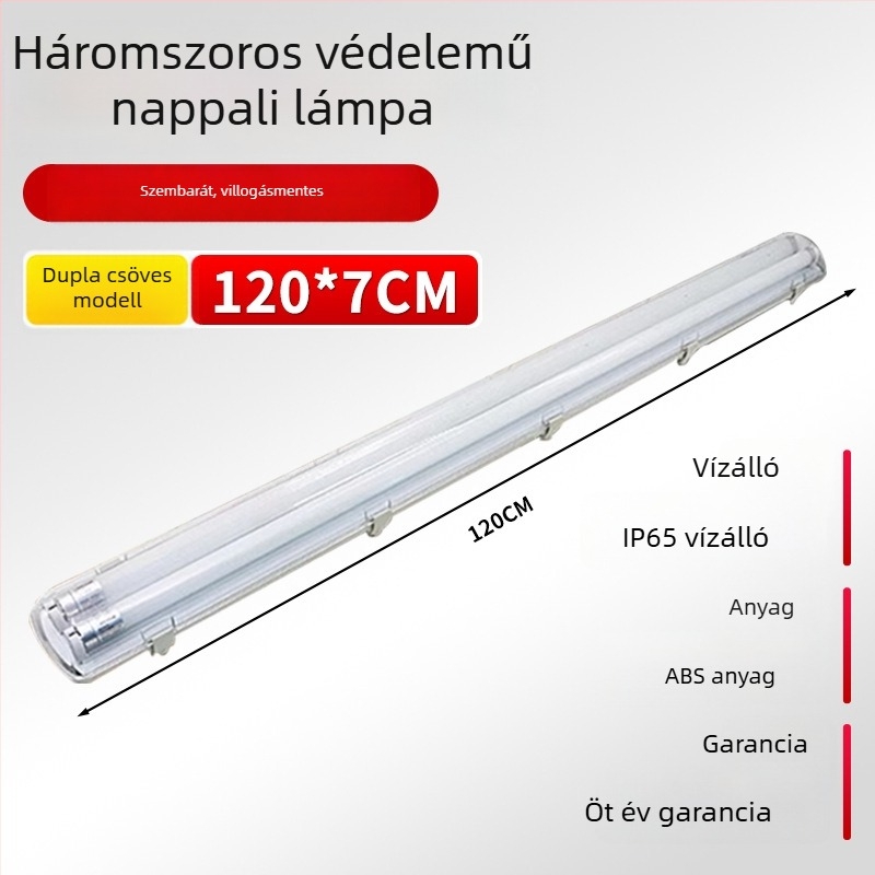 LED T8 háromvédelmes lámpa rovarvédő burkolattal, 1,2 m hosszú nappali világításhoz állvánnyal, egy- vagy kettőcsöves kivitel