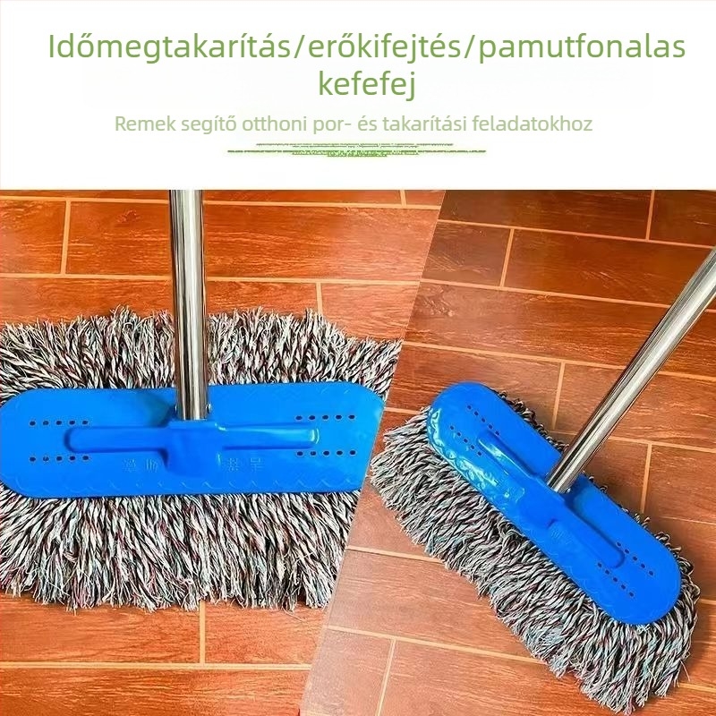 Lapos mop pamut fejjel száraz és nedves tisztításhoz; rozsdamentes acél rúddal, szétszedhető és mosható