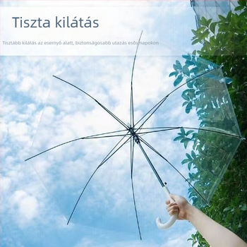 Átlátszó hosszú nyeletű esernyő lányoknak, koreai stílusú, hordozható, nyomtatott mintával diákok és gyerekek számára