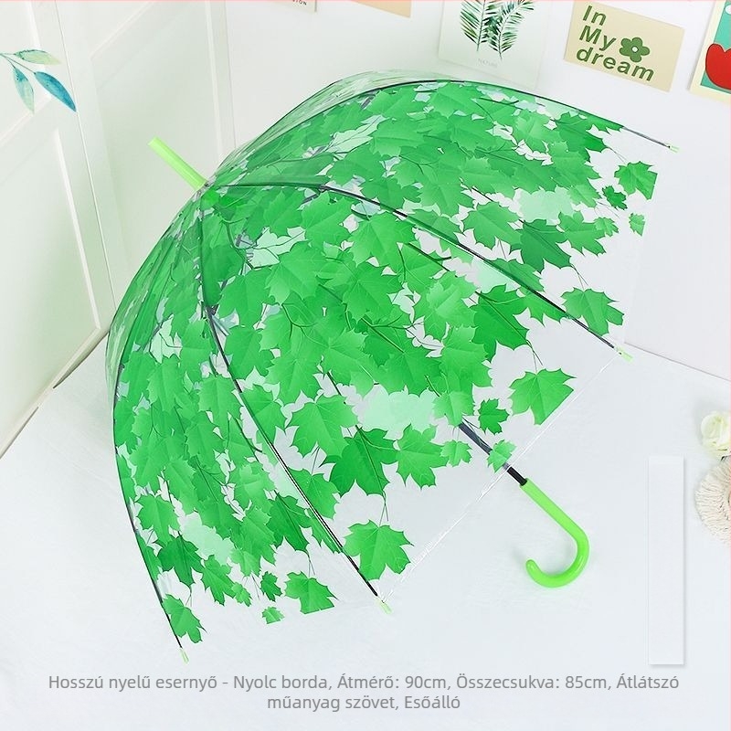 Átlátszó hosszú nyeletű esernyő lányoknak, koreai stílusú, hordozható, nyomtatott mintával diákok és gyerekek számára
