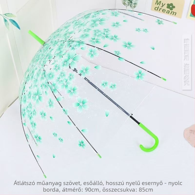 Átlátszó hosszú nyeletű esernyő lányoknak, koreai stílusú, hordozható, nyomtatott mintával diákok és gyerekek számára