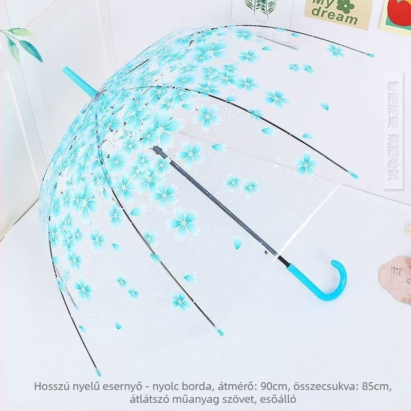 Átlátszó hosszú nyeletű esernyő lányoknak, koreai stílusú, hordozható, nyomtatott mintával diákok és gyerekek számára