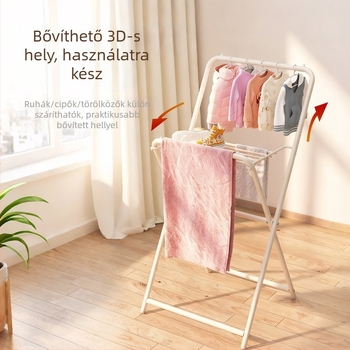 Padlón álló ruhaszárító állvány, összecsukható, otthon és kollégium számára, modern minimál dizájn, alkalmas hálószobára, erkélyre és ablakhoz