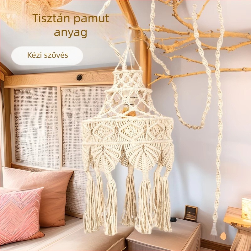 Kézzel szőtt boho lámpabura, függő lámpa a nappaliba és hálószobába, méret 30–40 cm