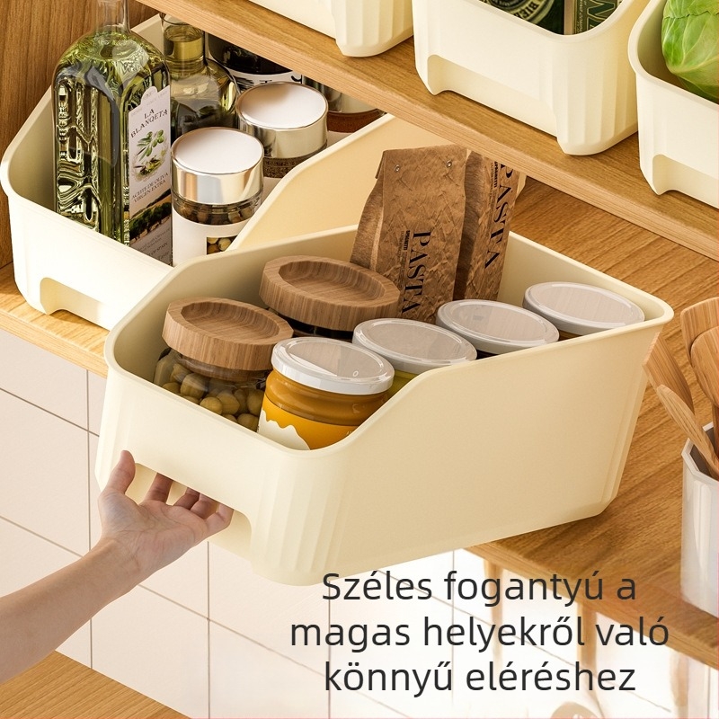 Konyhai tároló doboz, hűtőszekrény rendező fiókkal, asztali rendező, ferde nyílású zöldség- és gyümölcskosár