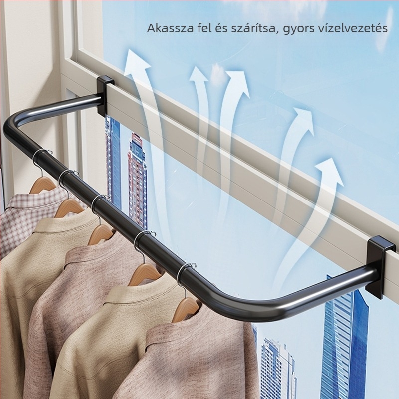 Erkélyi ruhaszárító ablakkeretre szerelve, kompakt belső korlátra