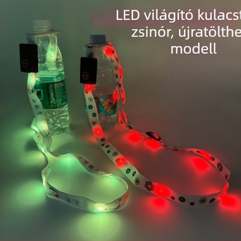LED világító nyakpánt vízpalackhoz, klip és kártyatartóval