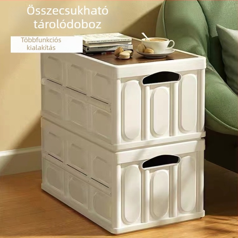 Összecsukható tároló doboz fa fedéllel, beltéri és kültéri használatra, autó csomagtartójába, hálószoba és nappali számára