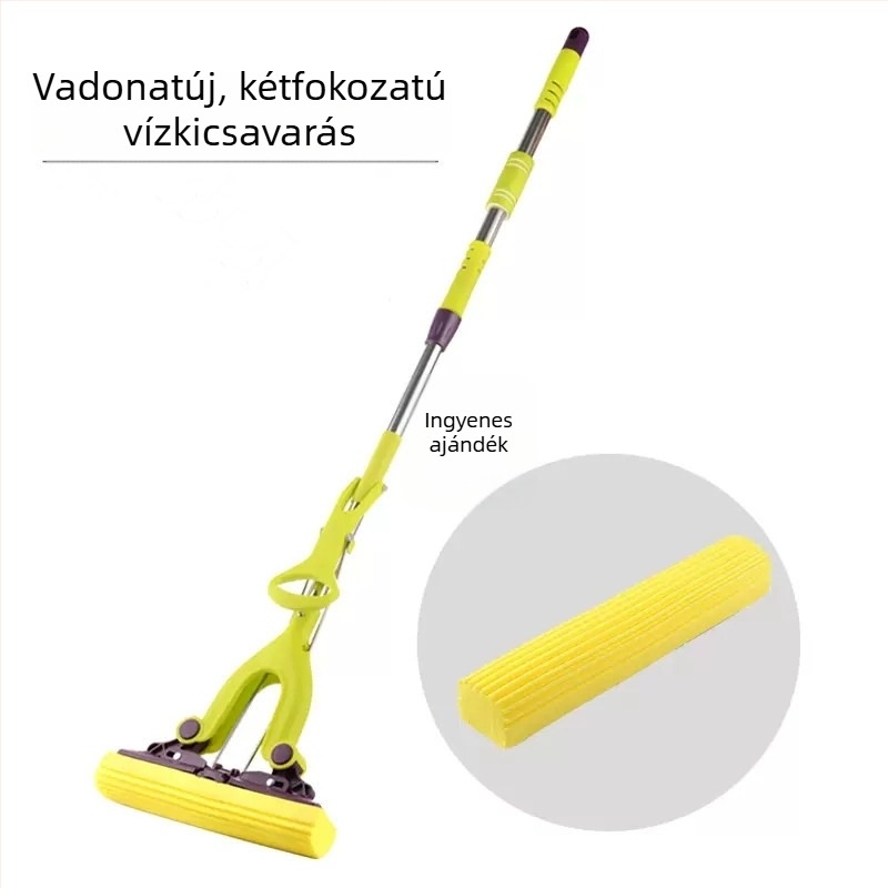 Abszorbens szivacsos mop teleszkópos rozsdamentes acél nyéllel, összecsukható, háztartási használatra, száraz és nedves tisztítás
