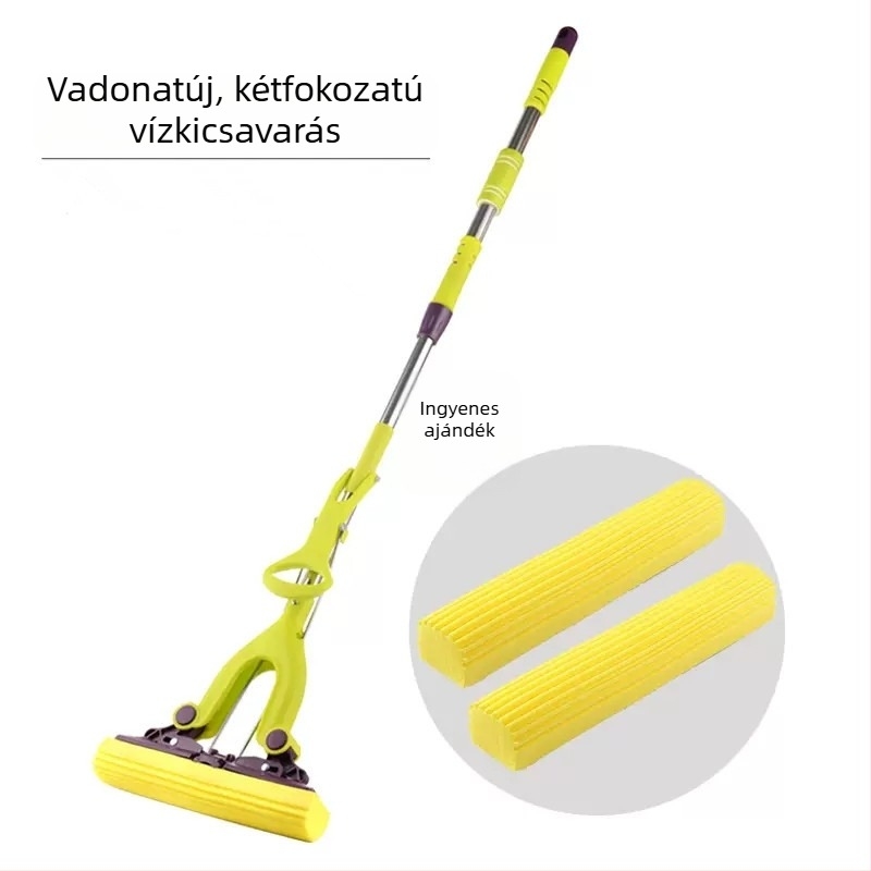 Abszorbens szivacsos mop teleszkópos rozsdamentes acél nyéllel, összecsukható, háztartási használatra, száraz és nedves tisztítás