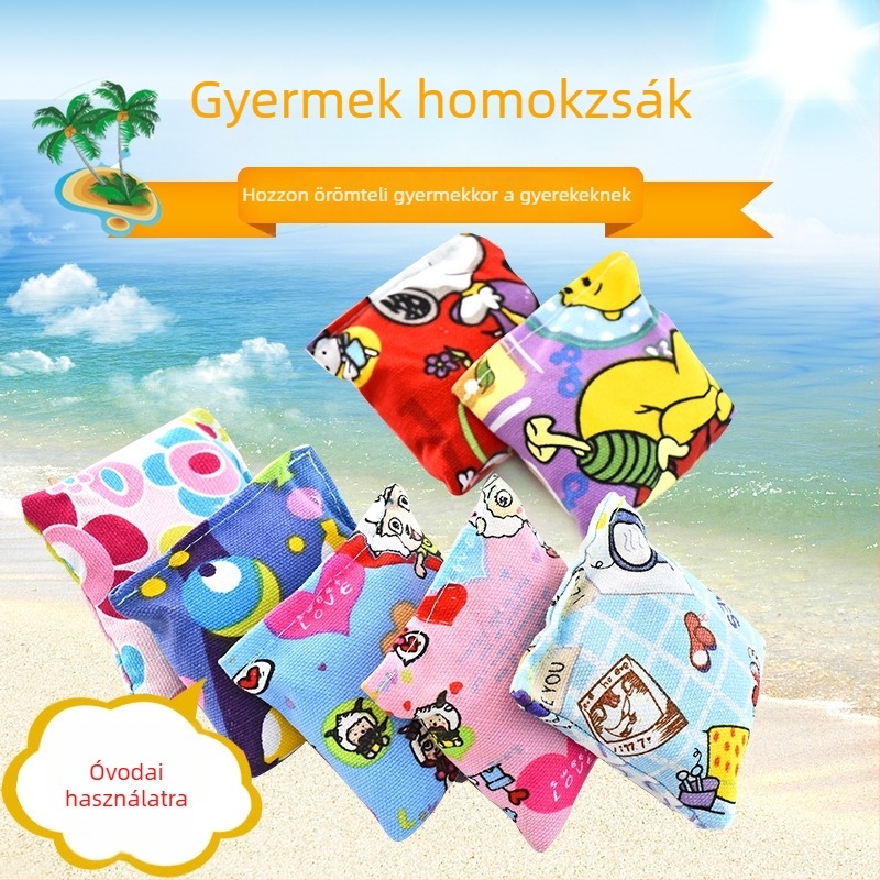 Rajzfilm témájú homokzsák gyerekeknek — kézzel készült, lapos alakú dobálós homokzsák óvodában és általános iskolában, 7-14 éveseknek