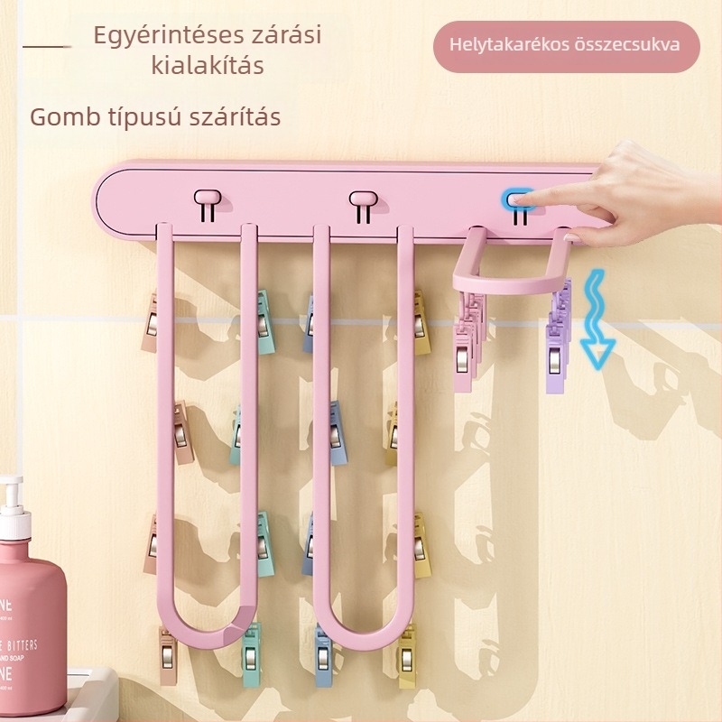 Összecsukható ruhaszárító állvány 24 kapoccsal, fúrás nélkül, szélálló, erkélyre vagy fürdőszobába