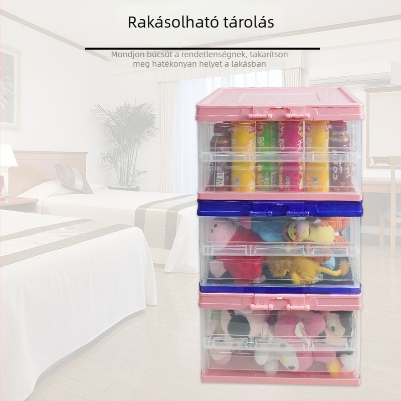 Összecsukható ruhatároló doboz ruhák és játékok számára, átlátszó műanyag, 20–30 literes kapacitás