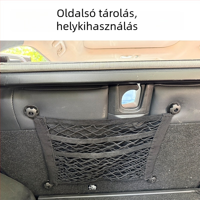 Rugalmas, kétszintes megerősített hálós oldalsó tároló a csomagtartóhoz