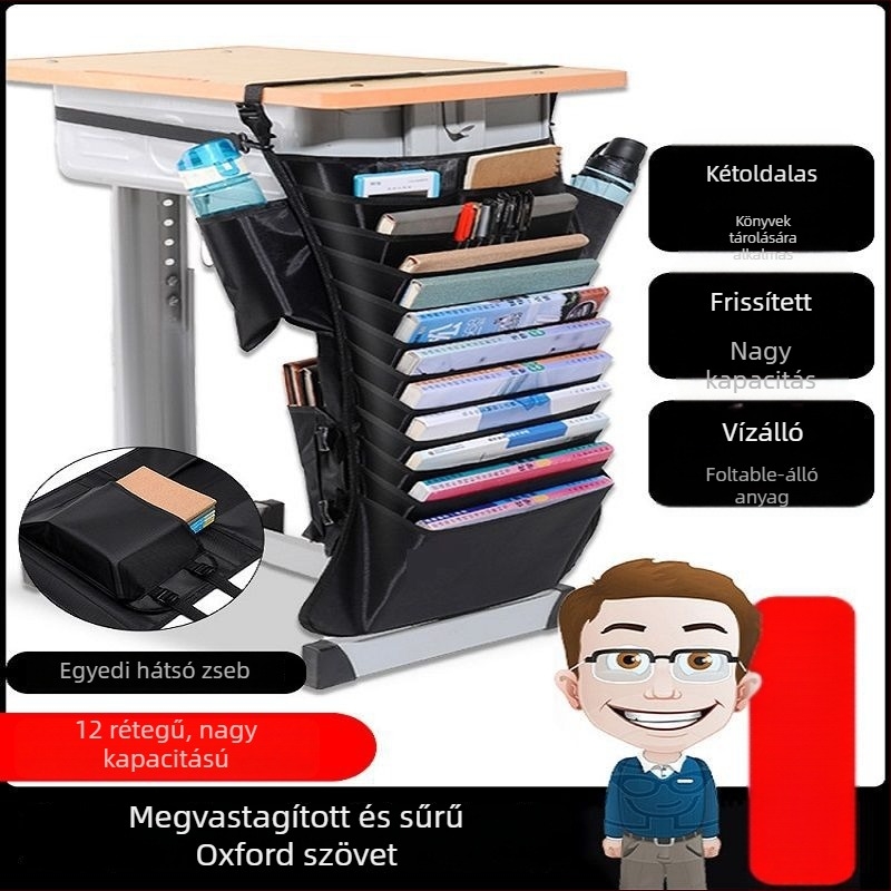 Függő könyves táska középiskolások számára, nagy kapacitású íróasztal-szervező könyvekhez