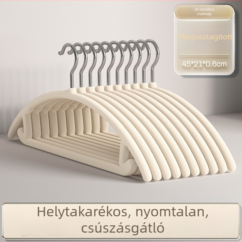 Flokking bevonatú ruhafogas otthoni használatra — csúszásmentes, varrat nélküli kialakítás, gardrób rendező