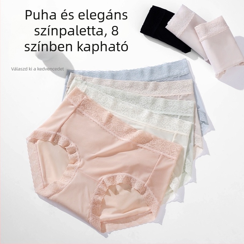 Női középmagas derekú csipkés alsónemű, légáteresztő, gyorsan száradó nylon anyagból, pamut bélés