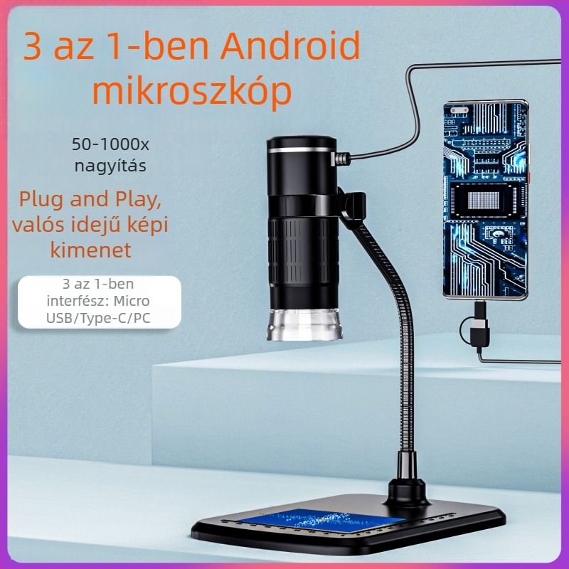 HD hordozható digitális mikroszkóp, 3 az 1-ben USB, Android és PC-kompatibilis, mobiltelefonok javításához, Zcf