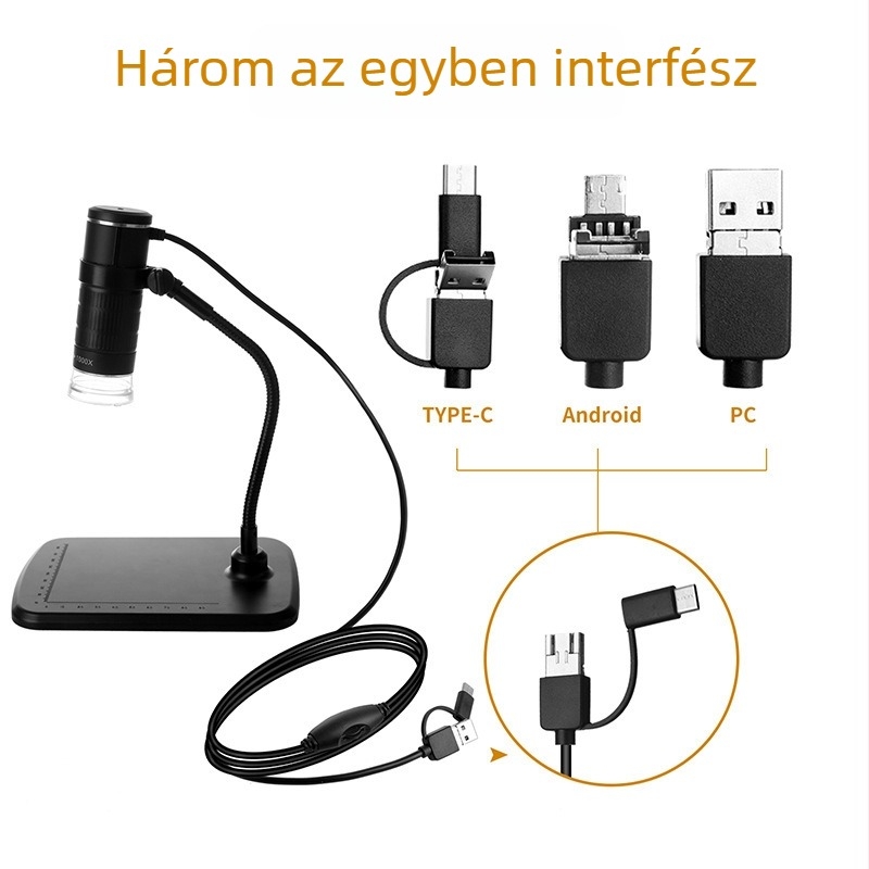 HD hordozható digitális mikroszkóp, 3 az 1-ben USB, Android és PC-kompatibilis, mobiltelefonok javításához, Zcf
