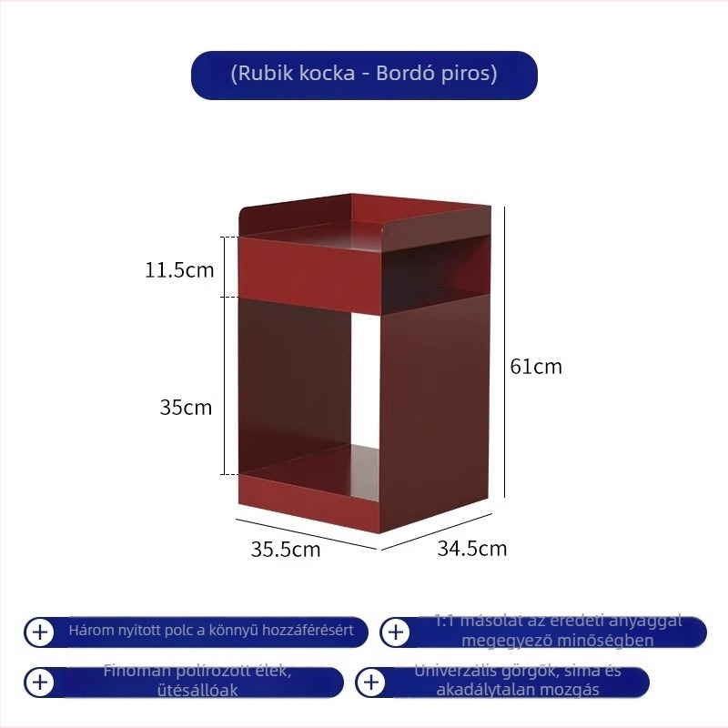 Skandináv stílusú éjjeliszekrény tárolóval, kerekekkel, fémből készült váz, acél felület, 3 fiók