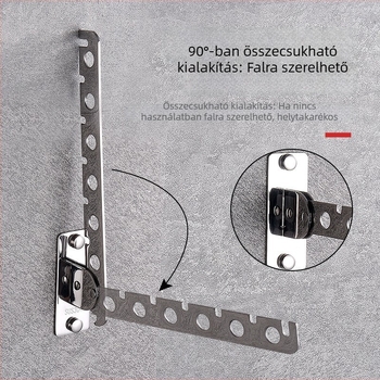 Rozsdamentes acélból készült, falra szerelhető, összecsukható ruhaszárító rúd, balkoni használatra