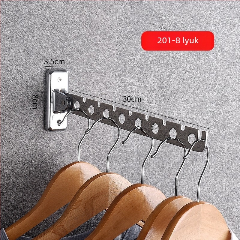 Rozsdamentes acélból készült, falra szerelhető, összecsukható ruhaszárító rúd, balkoni használatra