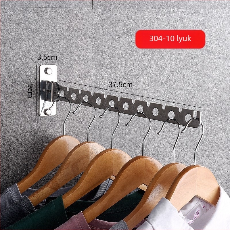 Rozsdamentes acélból készült, falra szerelhető, összecsukható ruhaszárító rúd, balkoni használatra