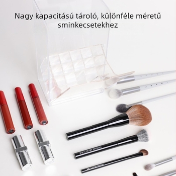 Átlátszó akril kozmetikai tároló doboz fedéllyel, osztókkal a ecsetekhez, szemöldök ceruzához és rúzsokhoz