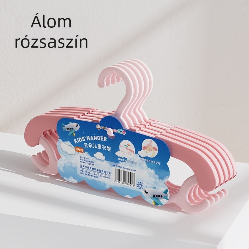 Gyerekeknek készült műanyag ruhás akasztó otthoni használatra, vállnyom nélkül, kihúzható nadrágklipszekkel, kis méretű