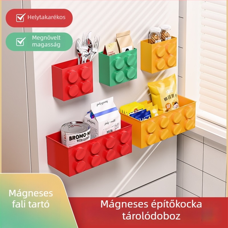 Erős mágneses építőelem hűtőszekrény-tároló doboz, hűtő dekorációs doboz, mágneses falra szerelhető tároló