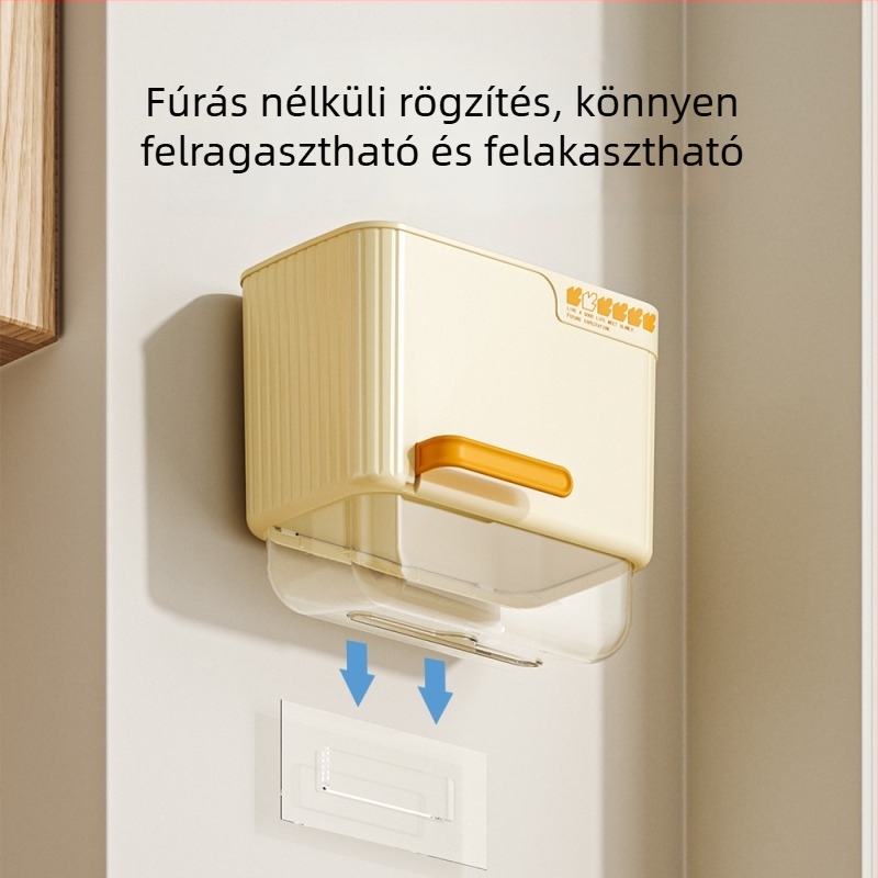 Fali papírzsepi tartó fúrás nélkül, nagy kapacitású, konyha és fürdőszoba, többfunkciós tároló.