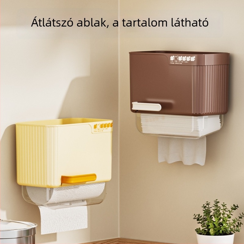 Fali papírzsepi tartó fúrás nélkül, nagy kapacitású, konyha és fürdőszoba, többfunkciós tároló.