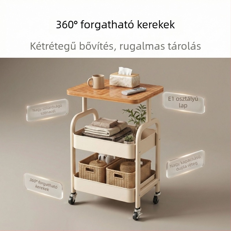 Vintage acélból készült 3‑soros álló tárolókocsi kerekekkel, éjjeliszekrény az ágy mellett, oldalsó asztal a nappaliba, nassolnivaló rendező, kávéasztal