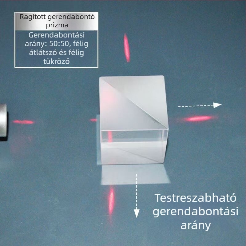 Optikai kísérleti prizmák: derékszögű fényosztó prizmák, átlátszó mini prizmasok részleges átlátszósággal és fényvisszaveréssel