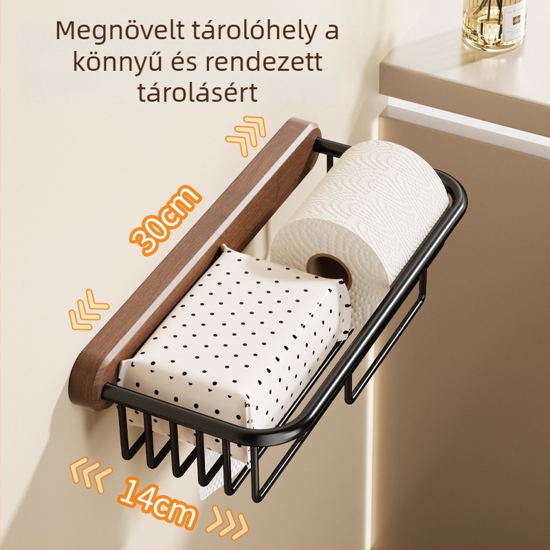 Diófából készült falra szerelhető fürdőszobai vécépapír tartó