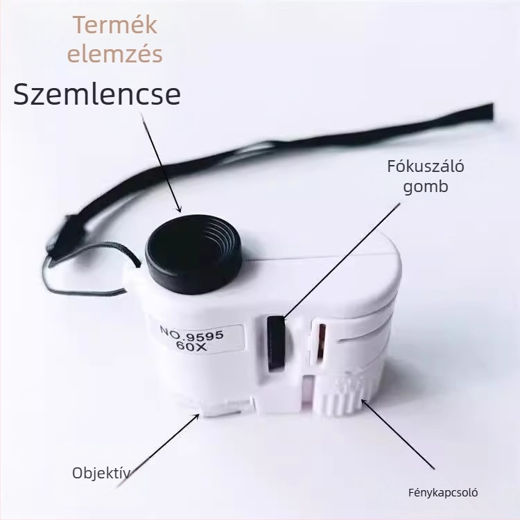60x-os hordozható mini mikroszkóp nagyítóval ékszerekhez, jade-hez, bankjegyekhez és bélyeghez, ezüst azonosításához világítással