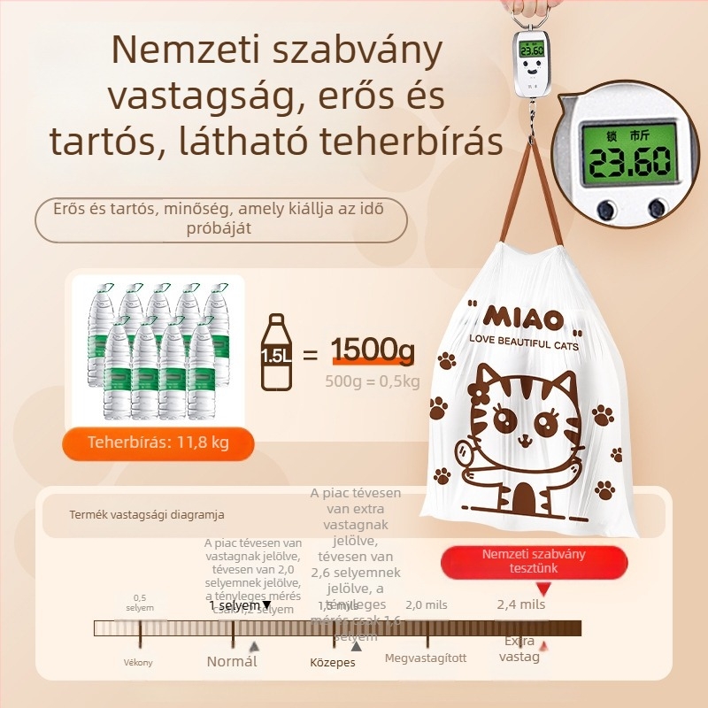 Nyomtatott húzózáras szemeteszsák otthonra és a konyhába, nagy kapacitású, vastagított, szivárgásmentes és hőálló, automatikus zárással