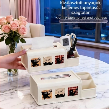Retro stílusú, prémium papírzsebkendő-tartó és tároló, távirányítóval, nappaliba.