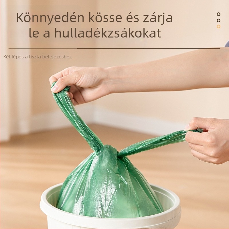 Fekete háztartási extra vastag mellény-stílusú szemeteszsákok, közepes és nagy méretben, konyhai használatra.