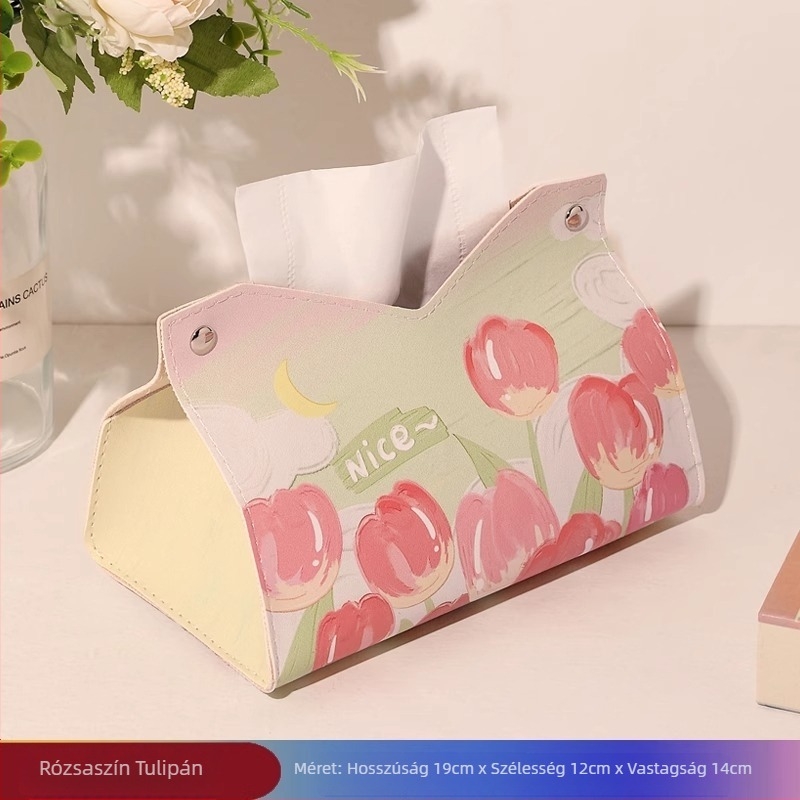 Tulipán virágos papírzsebkendő doboz – nappali szervező, fürdőszoba és konyha, étterem számára, elegáns megjelenés