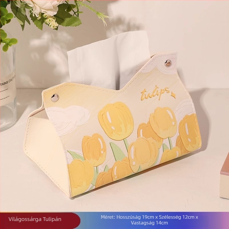 Tulipán virágos papírzsebkendő doboz – nappali szervező, fürdőszoba és konyha, étterem számára, elegáns megjelenés