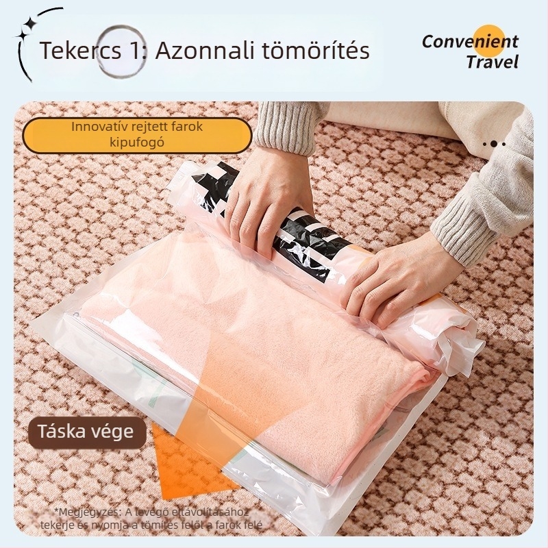 Kézzel görgethető vákuum tároló taska, kis méret, ruhák és pehelykabát számára, utazáshoz