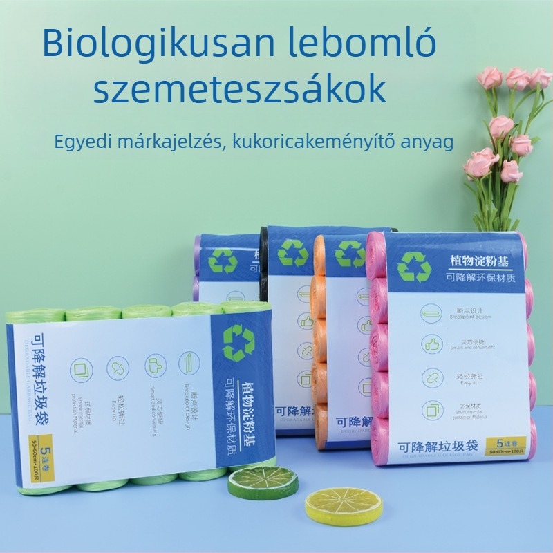 Biológiailag lebomló szemeteszsákok, nagy méretűek, vastagított kivitel, háztartási és kereskedelmi használatra, sík nyílású