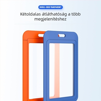 Kétoldalas, átlátszó műanyag névjegykártyatartó nyakpánttal