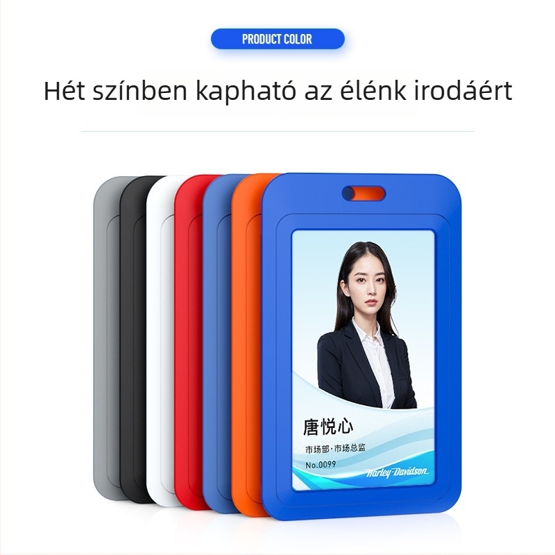 Kétoldalas, átlátszó műanyag névjegykártyatartó nyakpánttal