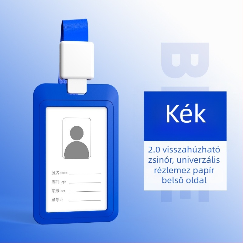 Kétoldalas, átlátszó műanyag névjegykártyatartó nyakpánttal