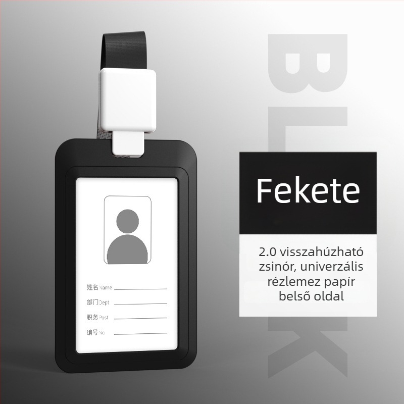 Kétoldalas, átlátszó műanyag névjegykártyatartó nyakpánttal