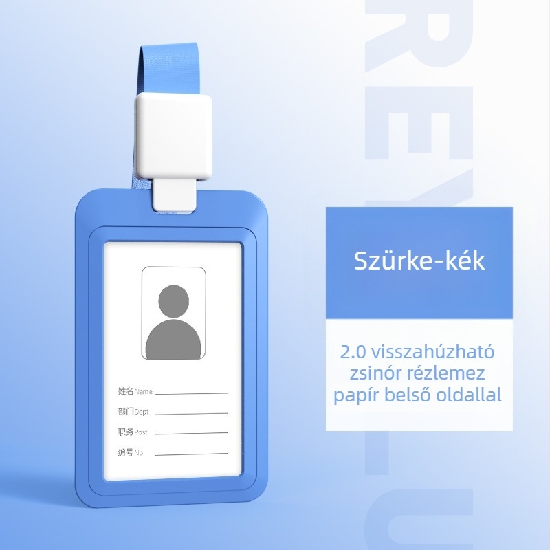Kétoldalas, átlátszó műanyag névjegykártyatartó nyakpánttal