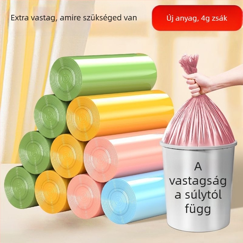 Fekete vastagított konyhai szemeteszsákok fogantyúval, közepes–nagy méret, háztartási használatra